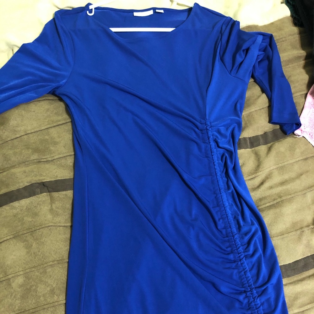 Long sleeve slinky blue dress